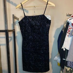 Byer Too! Vintage Black Velvet Faux Scales Mini Dress